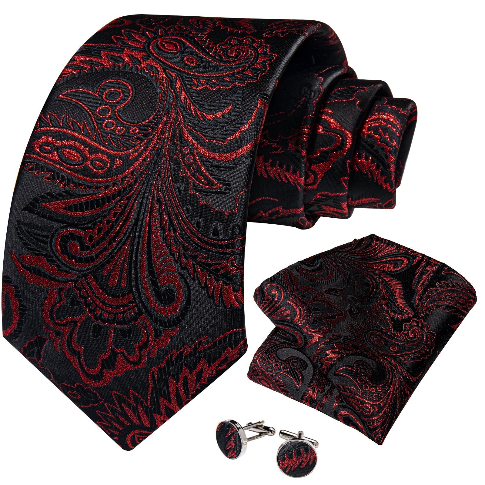 GentCrest Black Paisley Tie Hanky Cufflinks Set - Image 2