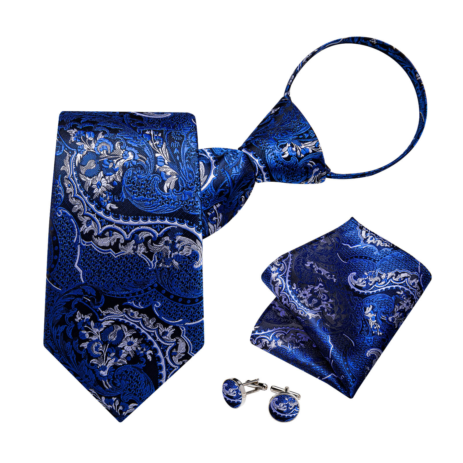 GentCrest Blue Floral Tie Hanky Cufflinks Set - Image 3