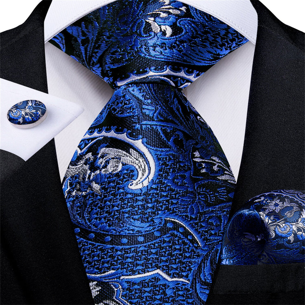 GentCrest Blue Floral Tie Hanky Cufflinks Set - Image 1