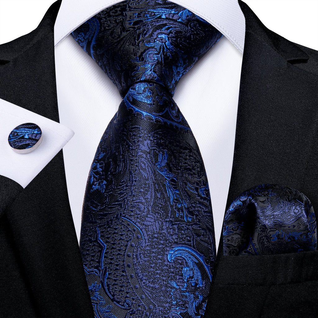 GentCrest Black Paisley Tie Hanky Cufflinks Set - Image 1