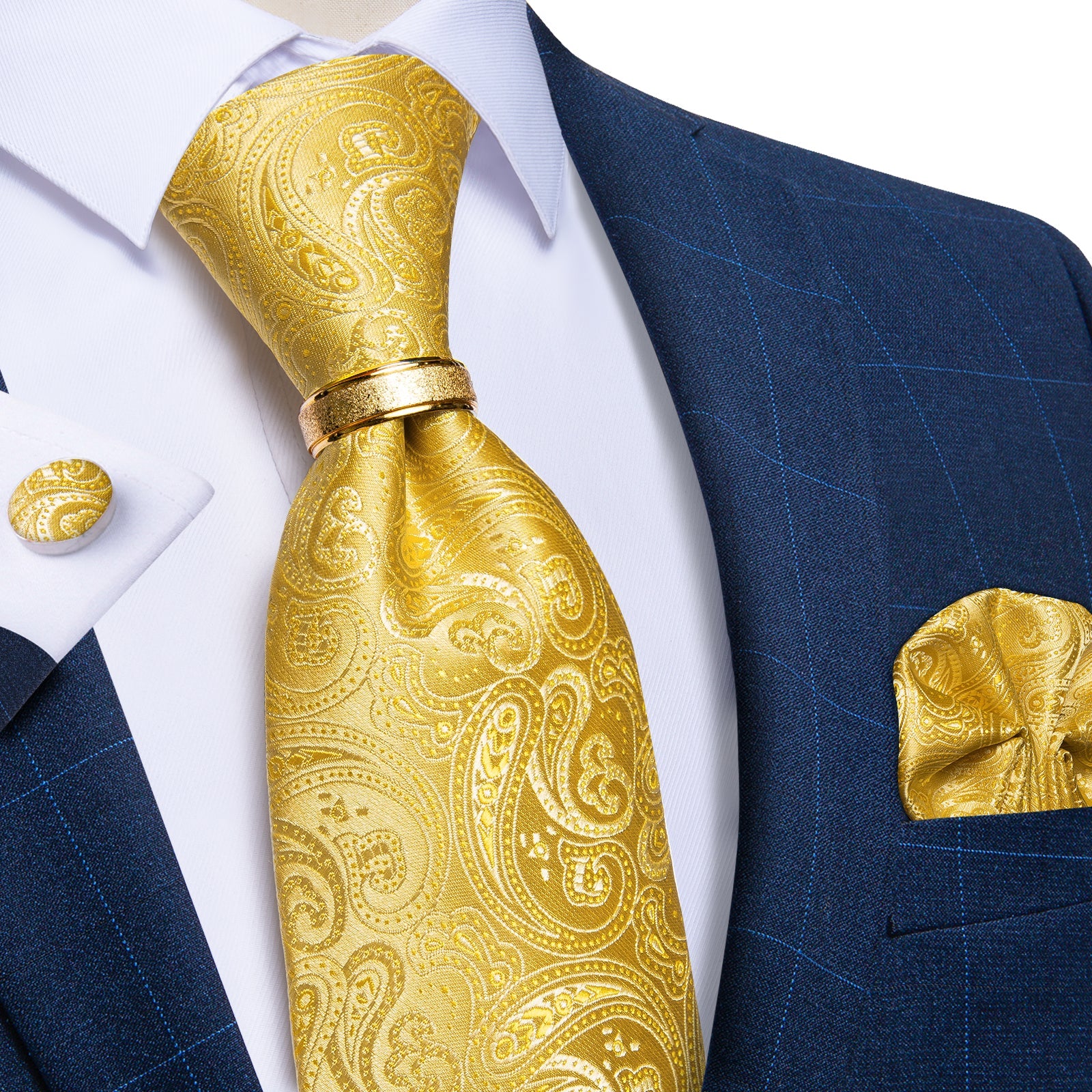 GentCrest Yellow Paisley Tie with Rings - Image 1