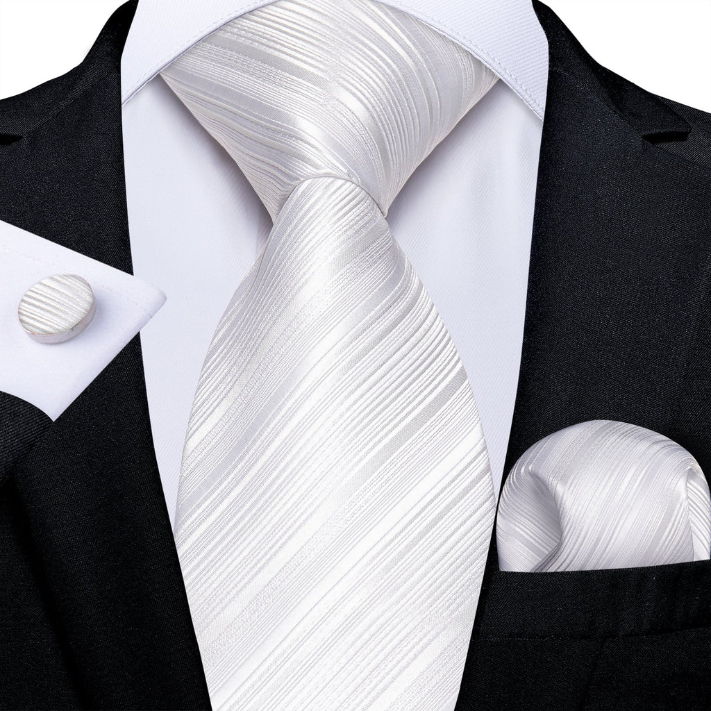 GentCrest White Striped Tie Hanky Cufflinks Set - Image 1