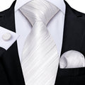 GentCrest White Striped Tie Hanky Cufflinks Set - Image 1