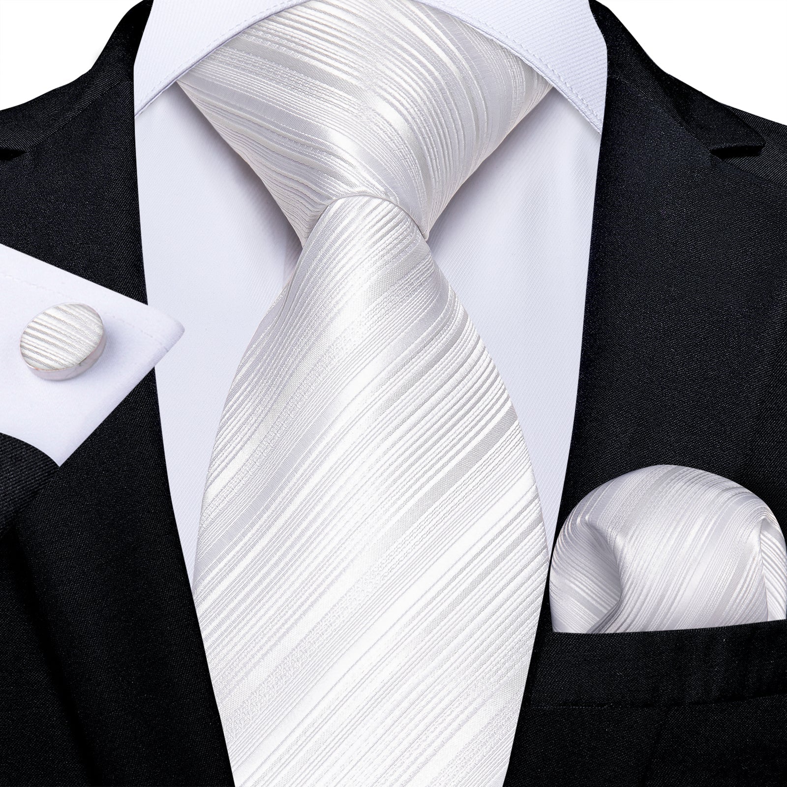 GentCrest White Striped Tie Hanky Cufflinks Set - Image 1