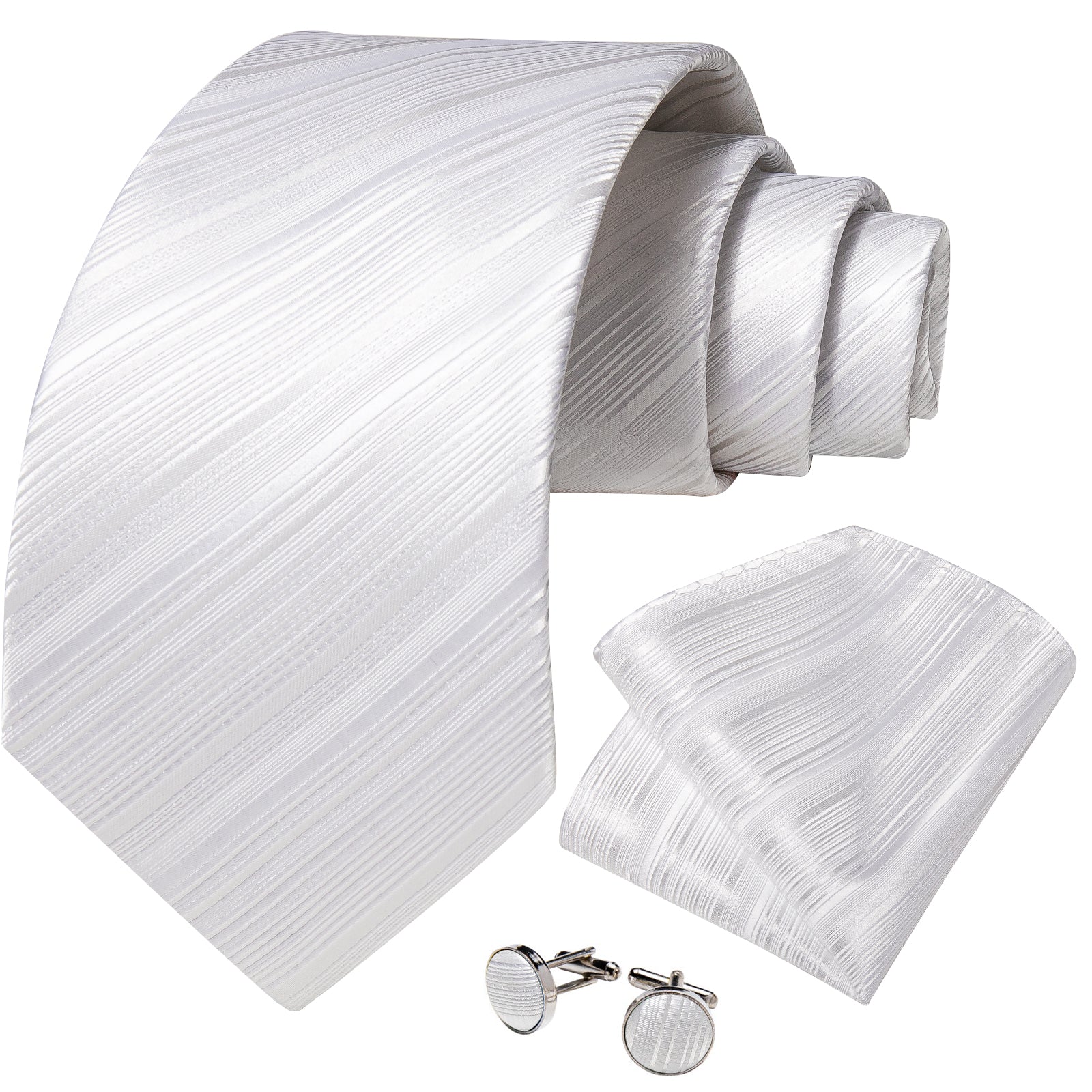 GentCrest White Striped Tie Hanky Cufflinks Set - Image 2
