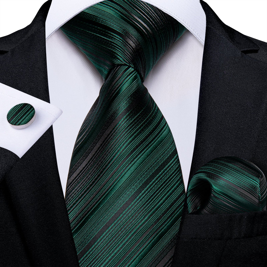 GentCrest Green Striped Tie Hanky Cufflinks Set - Image 1