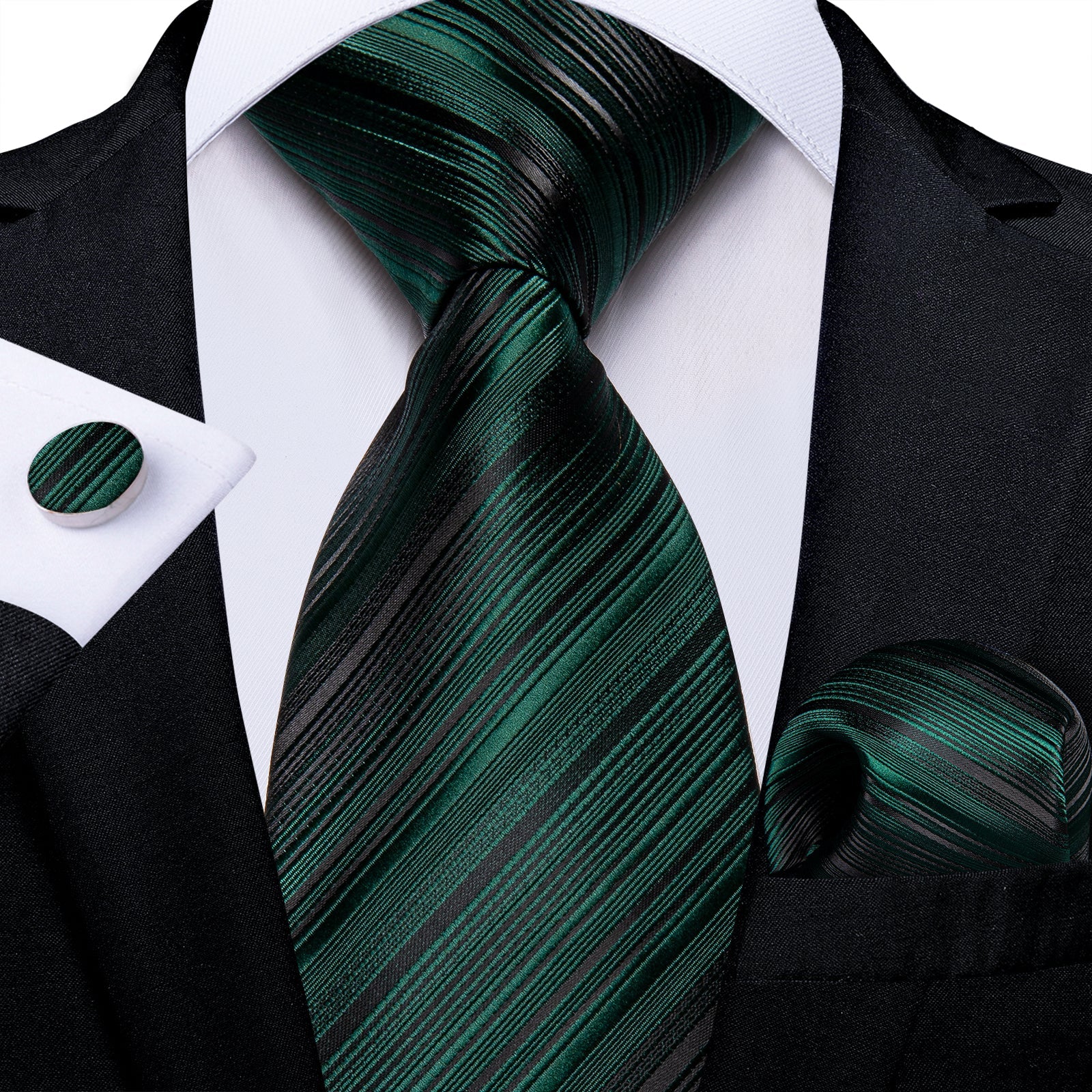 GentCrest Green Striped Tie Hanky Cufflinks Set - Image 1
