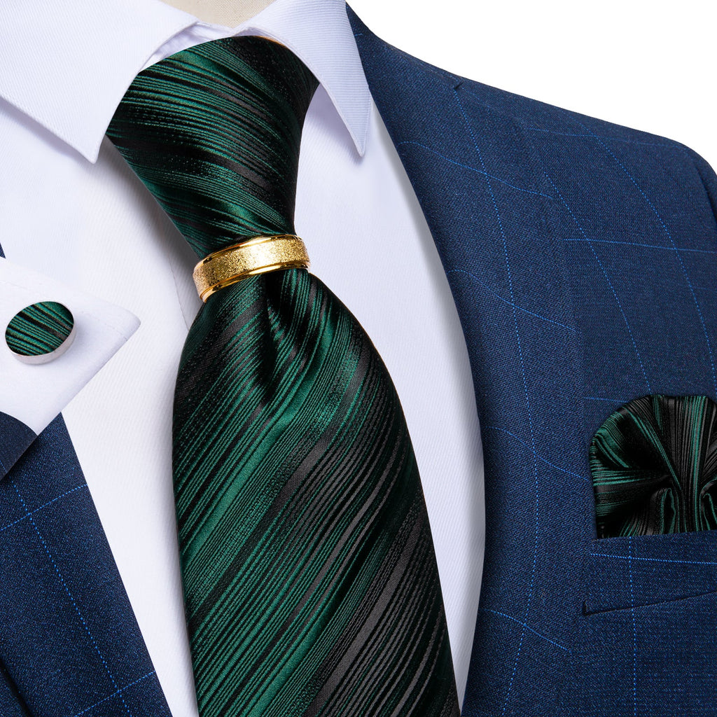 GentCrest Green Striped Tie with Rings - Image 1