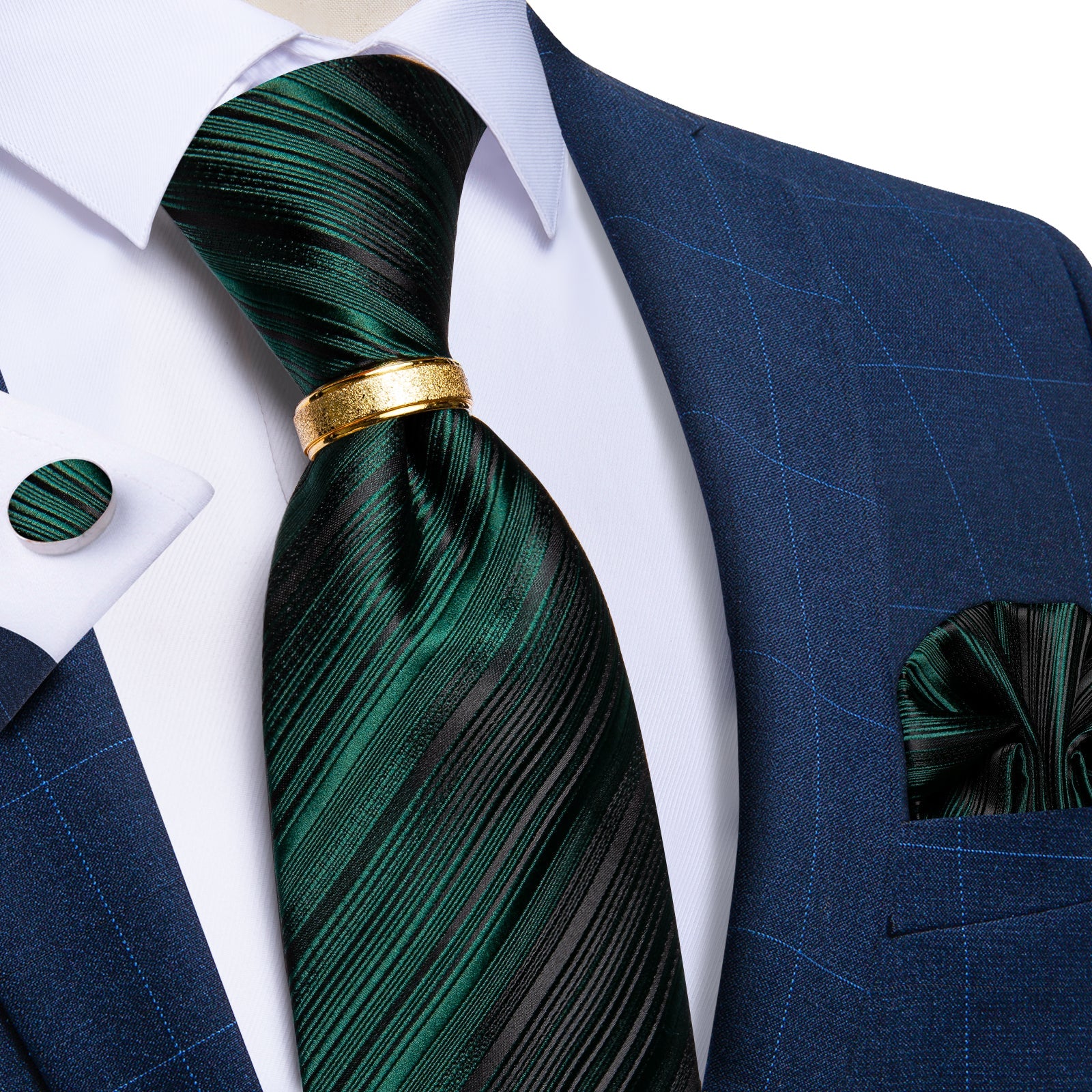 GentCrest Green Striped Tie with Rings - Image 1