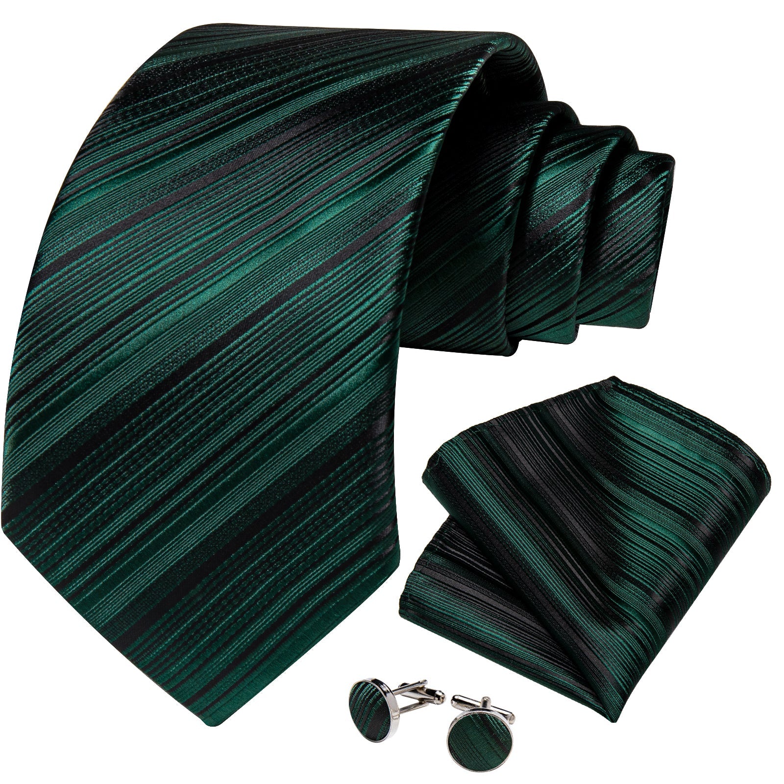 GentCrest Green Striped Tie Hanky Cufflinks Set - Image 2