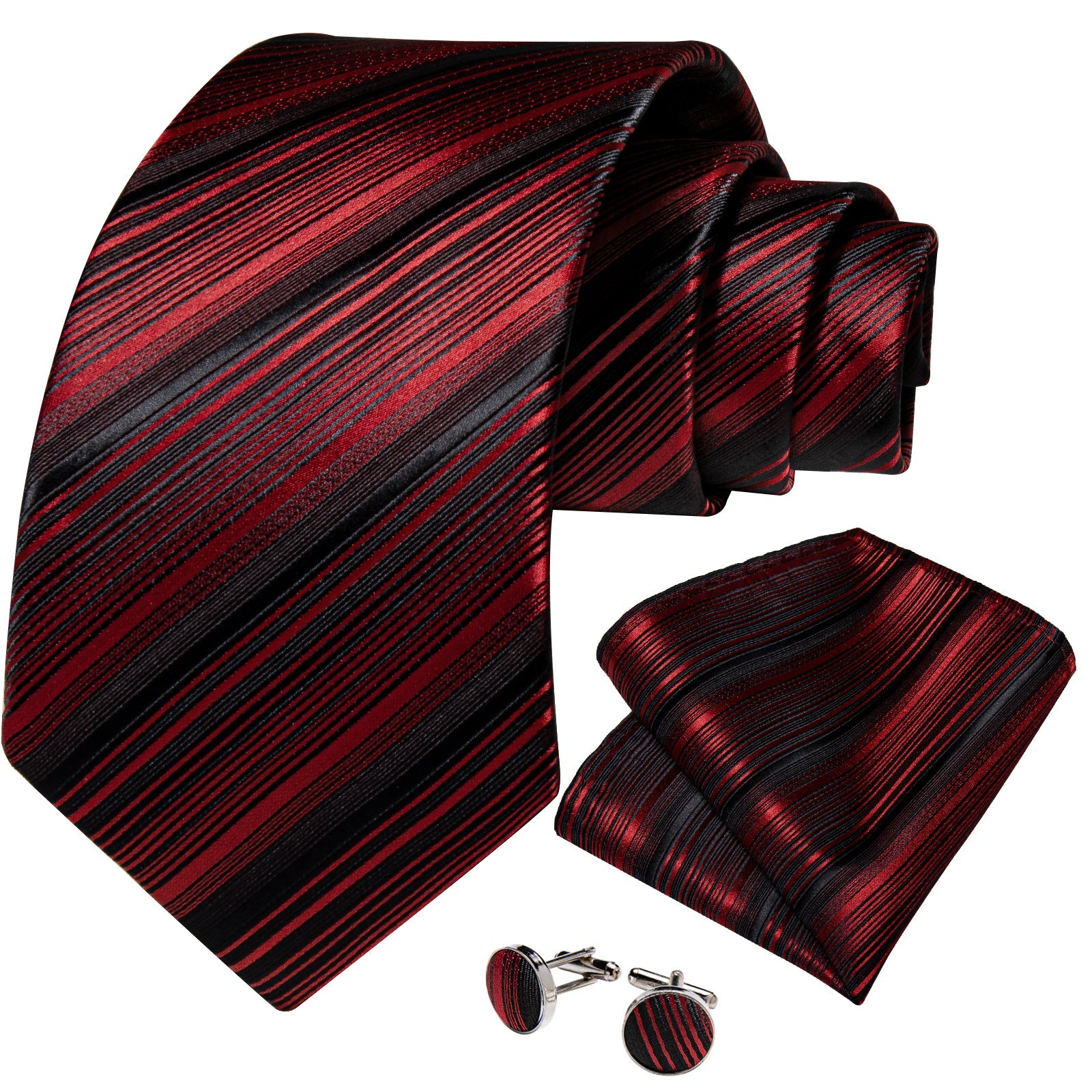 GentCrest Black Striped Tie Hanky Cufflinks Set - Image 2