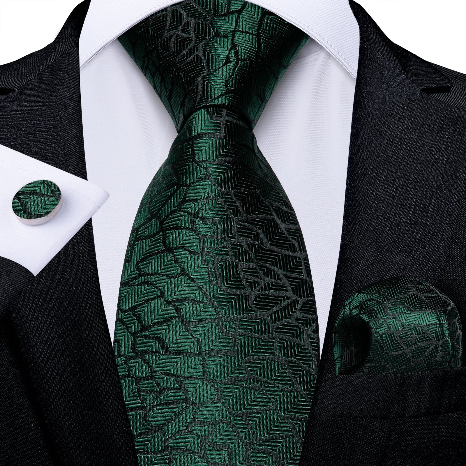 GentCrest Green Geometric Tie Hanky Cufflinks Set - Image 1