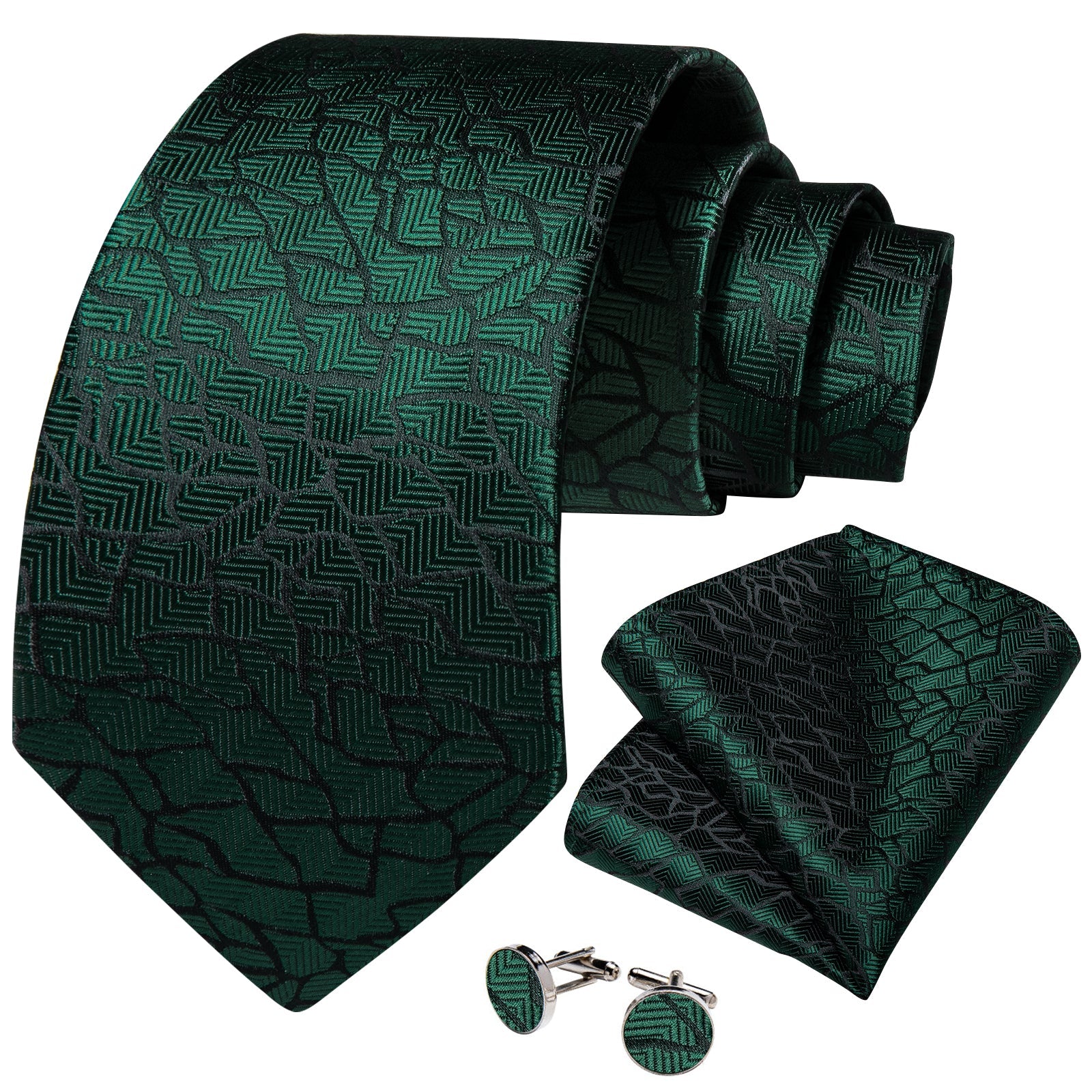 GentCrest Green Geometric Tie Hanky Cufflinks Set - Image 2