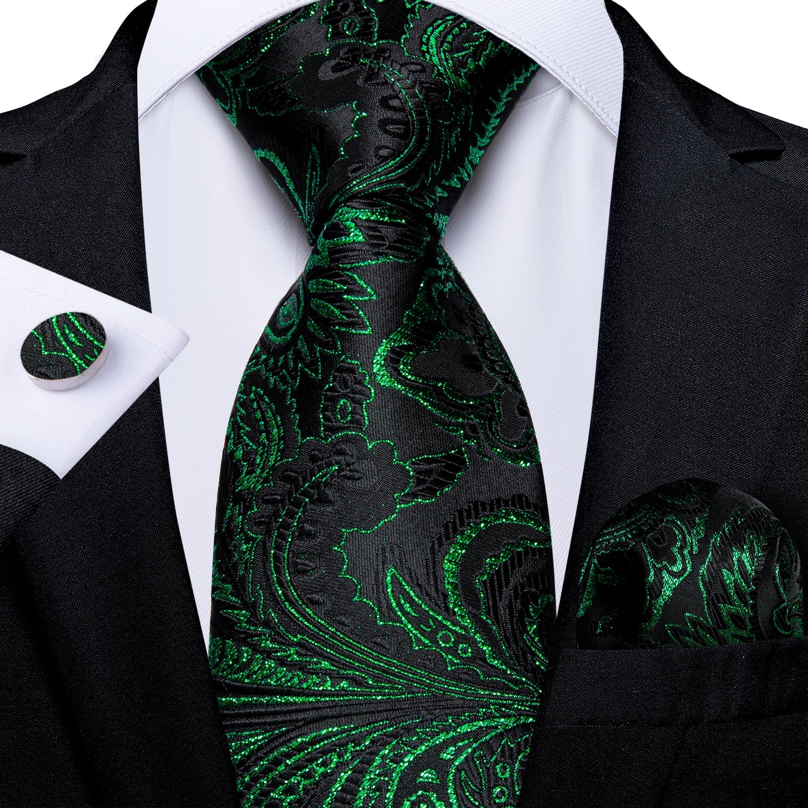 GentCrest Black Paisley Tie Hanky Cufflinks Set - Image 1
