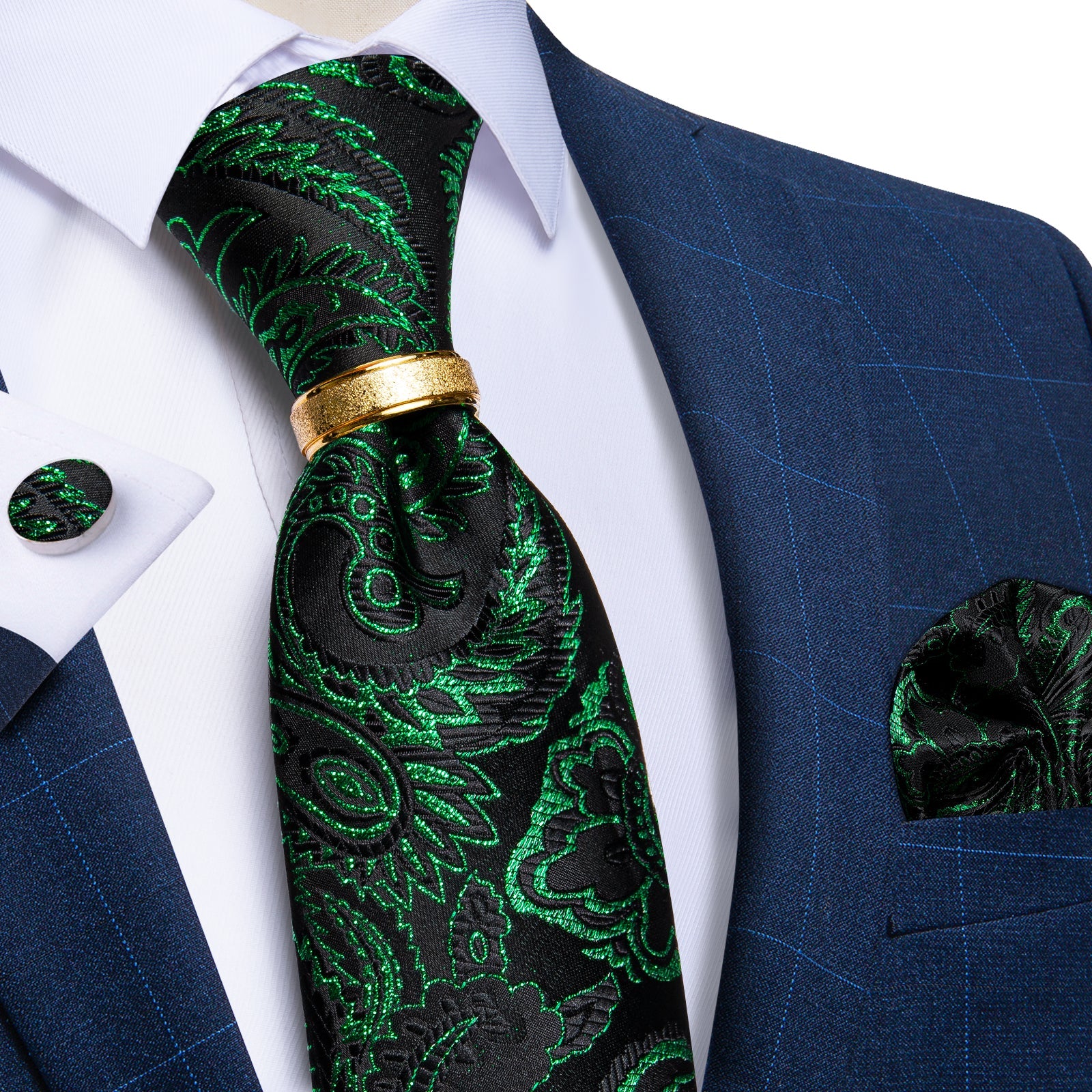 GentCrest Black Paisley Tie with Rings - Image 1
