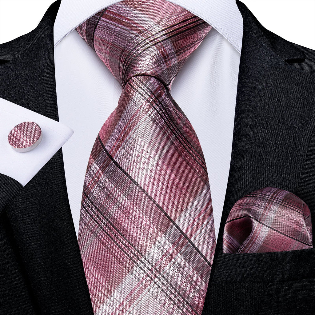 GentCrest Black Plaid Tie Hanky Cufflinks Set - Image 1