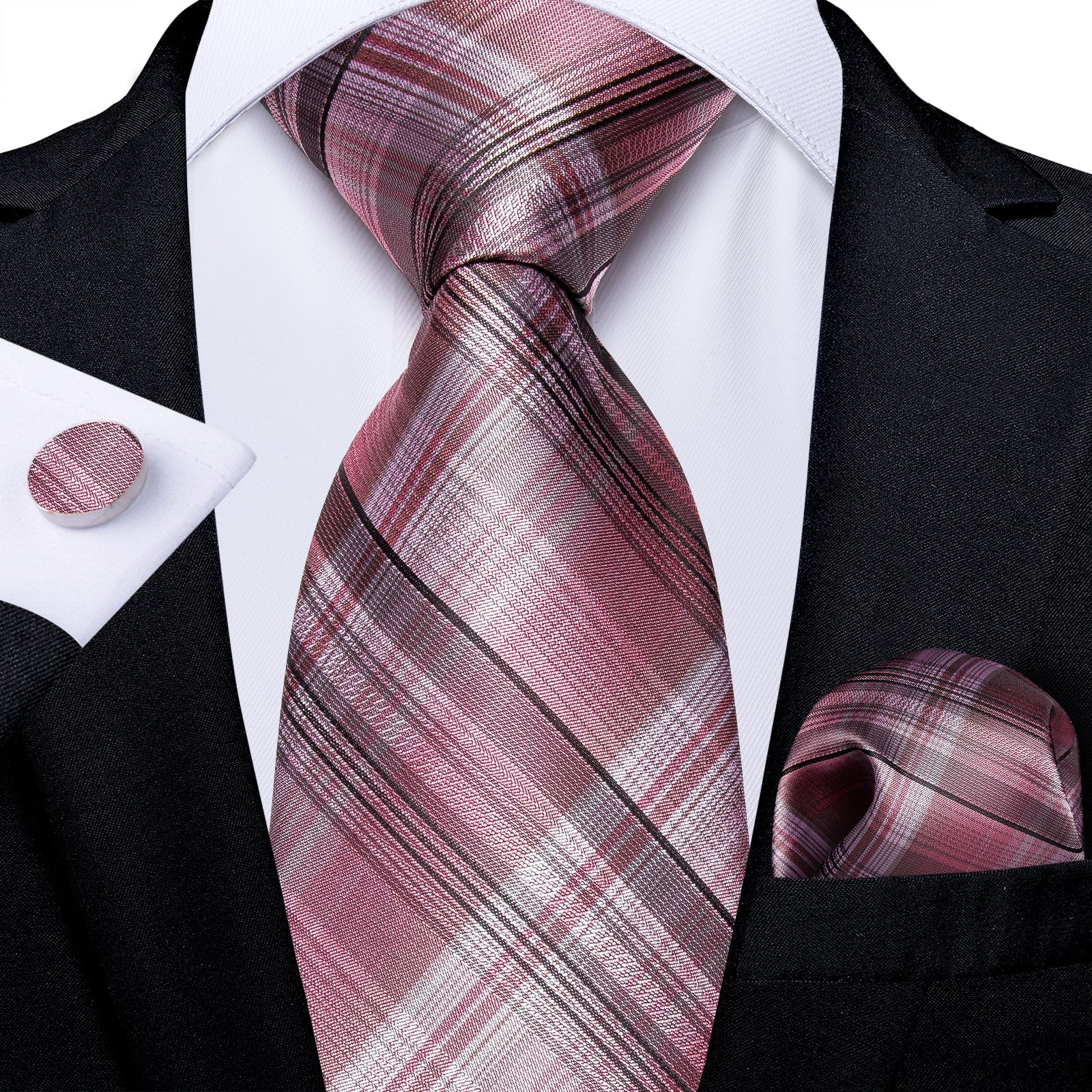 GentCrest Black Plaid Tie Hanky Cufflinks Set - Image 1