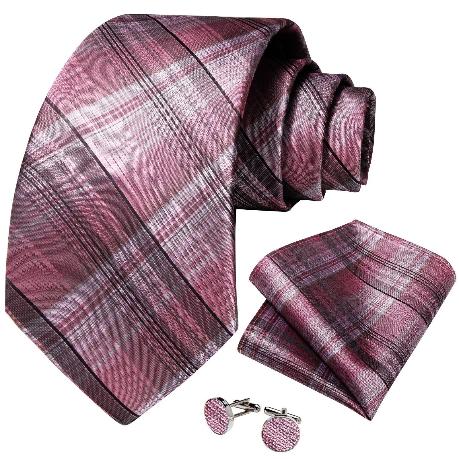 GentCrest Black Plaid Tie Hanky Cufflinks Set - Image 2