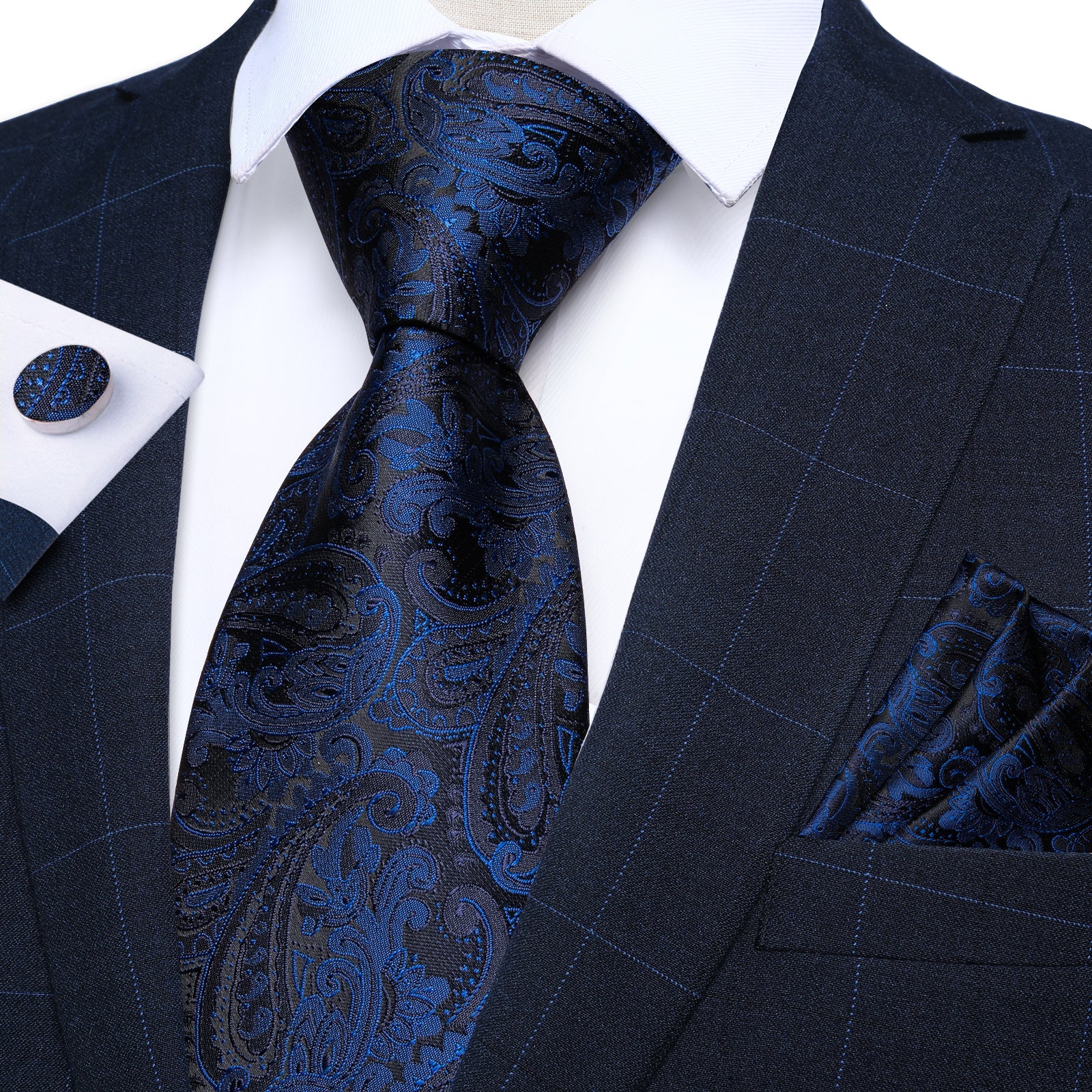GentCrest Black Paisley Tie Hanky Cufflinks Set - Image 1