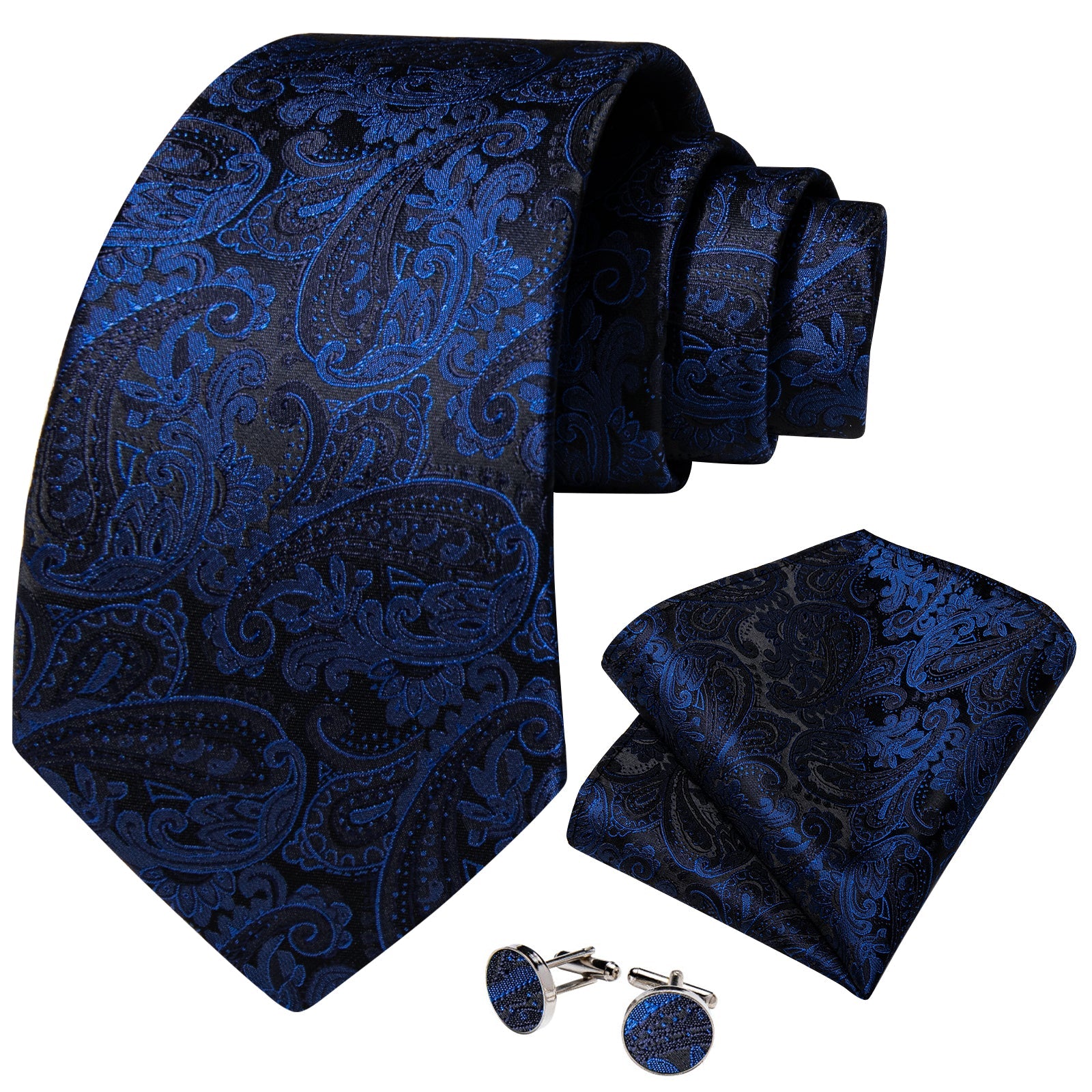 GentCrest Black Paisley Tie Hanky Cufflinks Set - Image 2