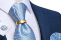 Baby Blue Paisley Tie Ring Pocket Square Cufflinks Set