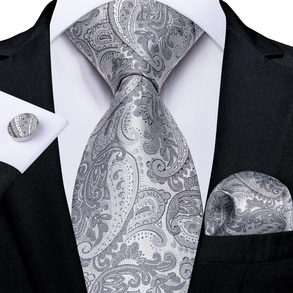 GentCrest Grey Paisley Tie Hanky Cufflinks Set - Image 1