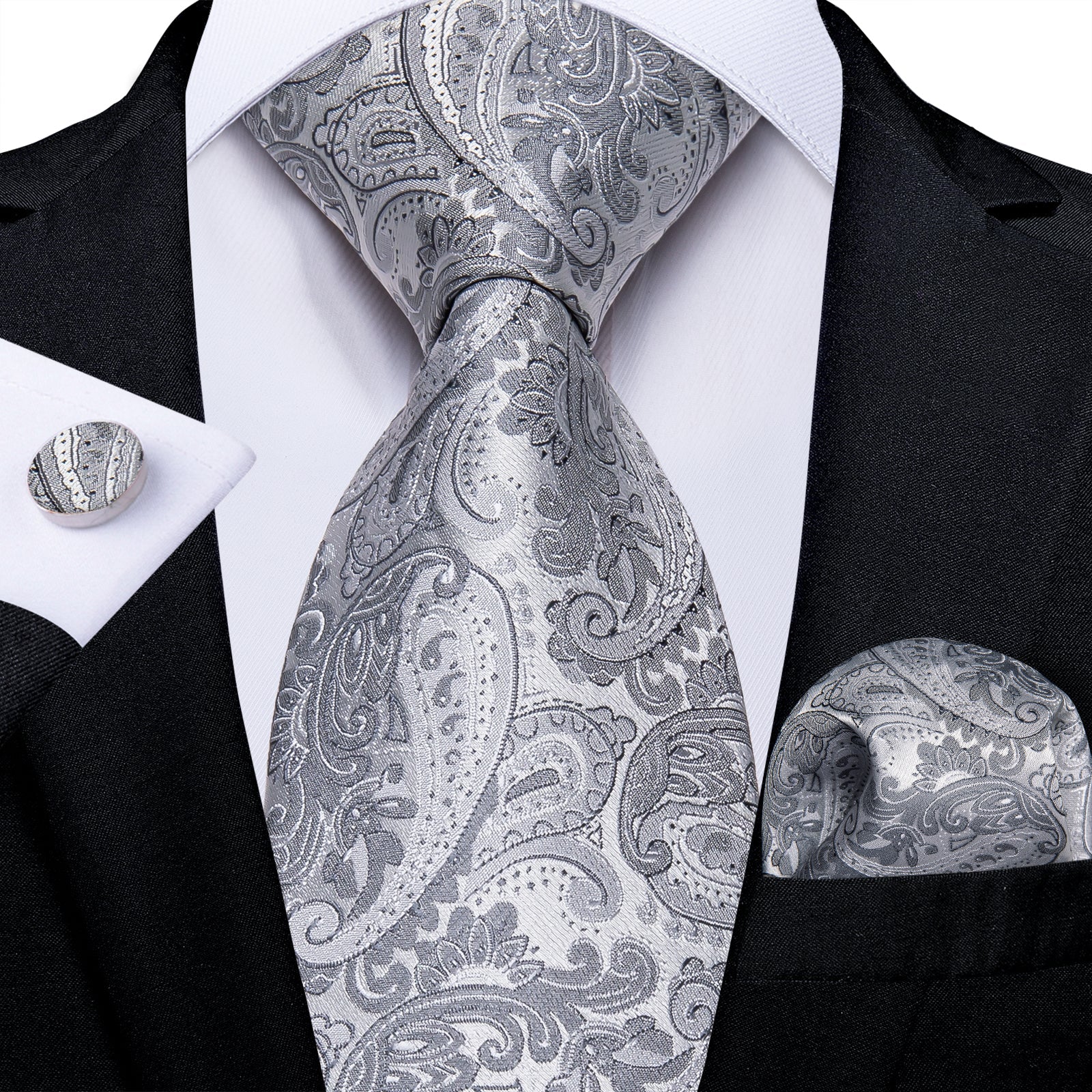 GentCrest Grey Paisley Tie Hanky Cufflinks Set - Image 1