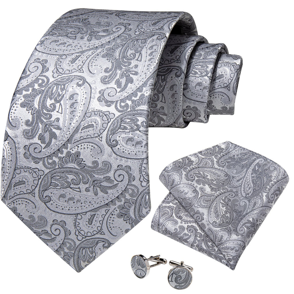 GentCrest Grey Paisley Tie Hanky Cufflinks Set - Image 2