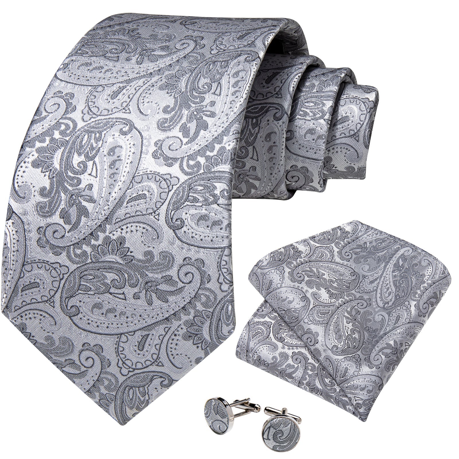 GentCrest Grey Paisley Tie Hanky Cufflinks Set - Image 2