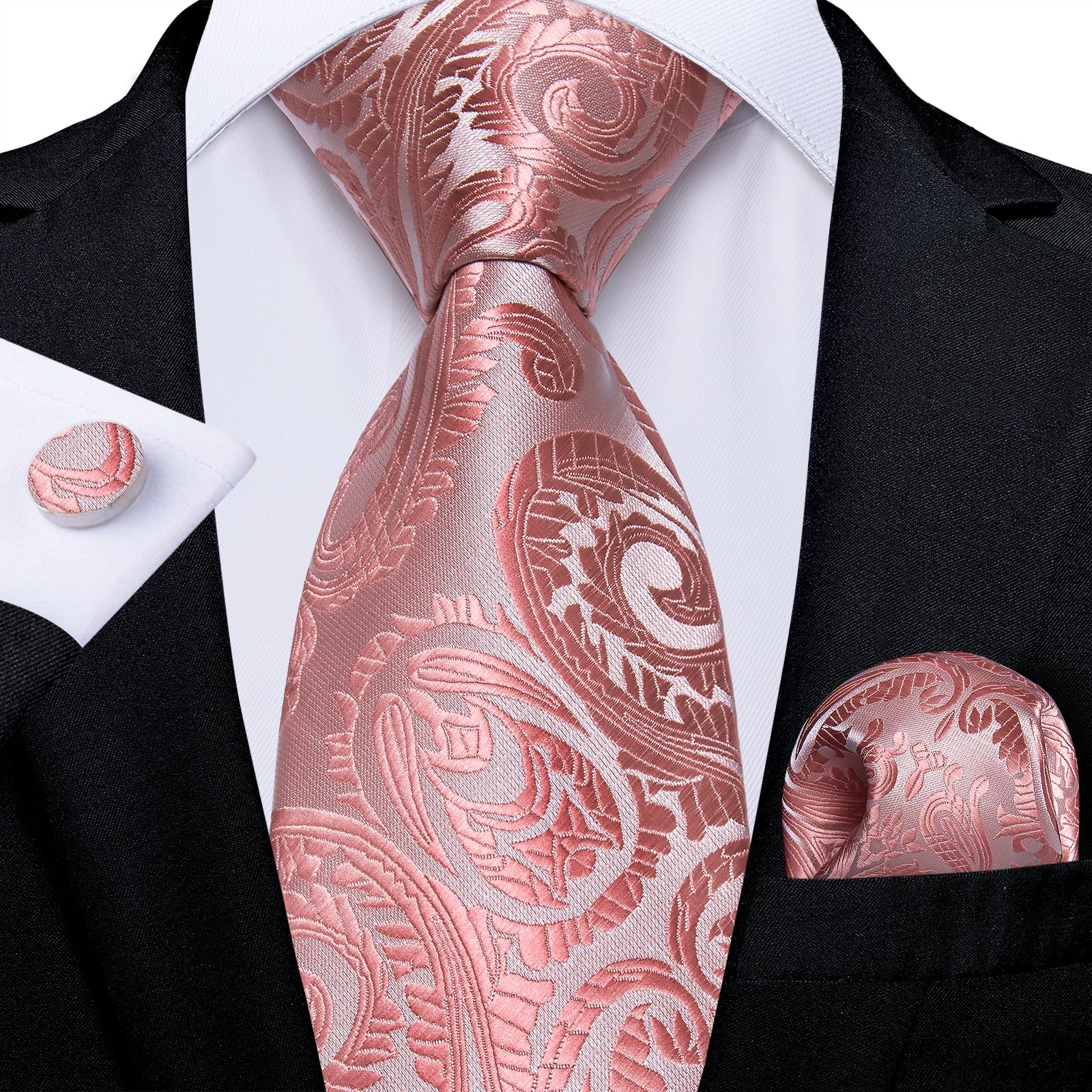 GentCrest Pink Paisley Tie Hanky Cufflinks Set - Image 1