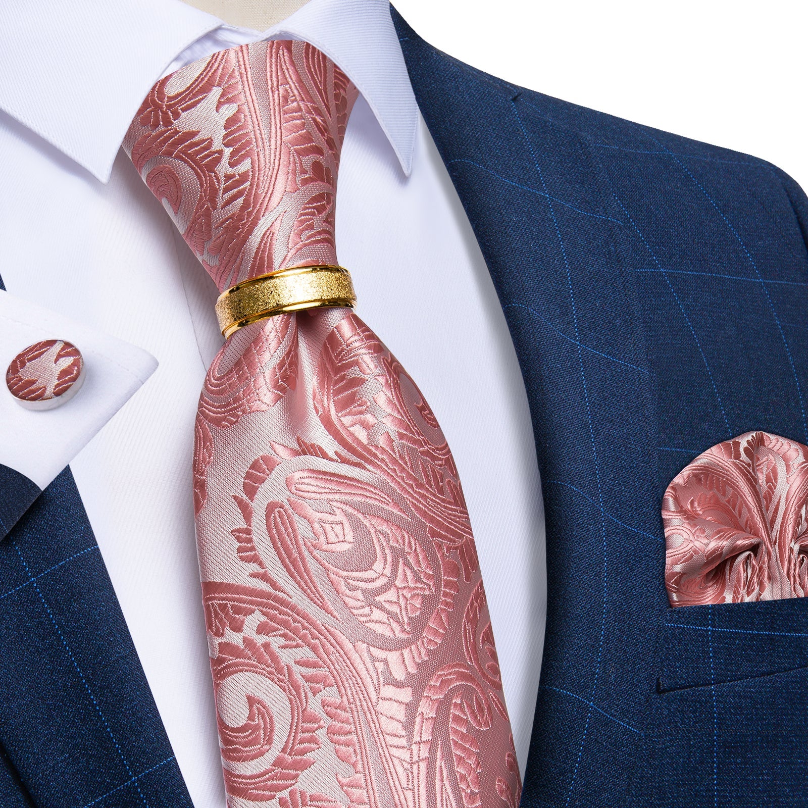 GentCrest Pink Paisley Tie with Rings - Image 1