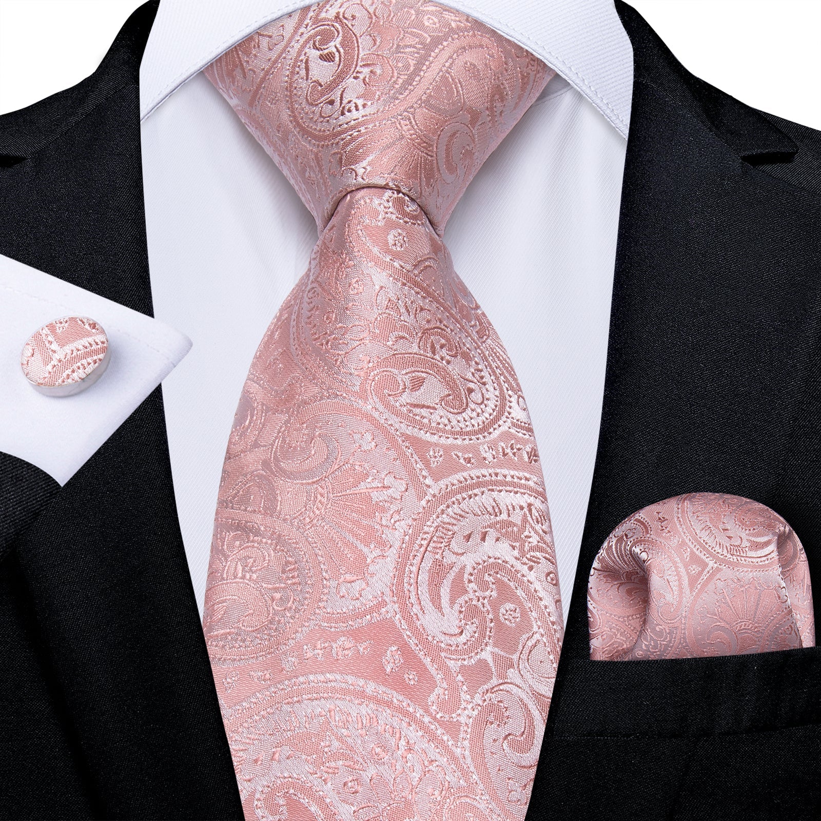 GentCrest Pink Paisley Tie Hanky Cufflinks Set - Image 1