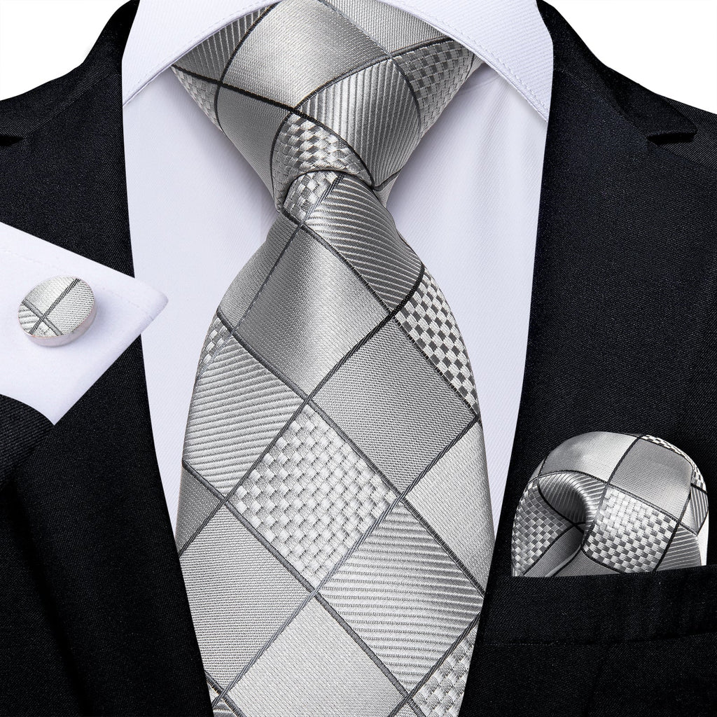 Silver Squares Silk Tie Set - GentCrest