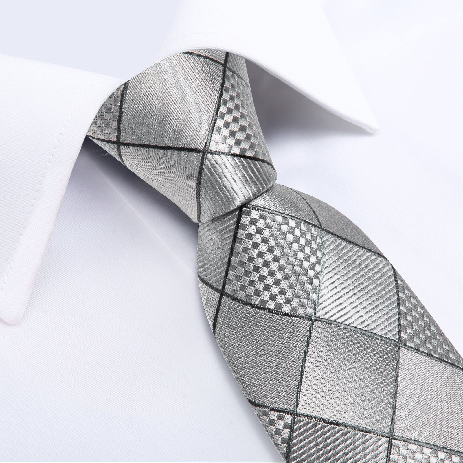 Silver Squares Silk Tie Set - GentCrest - View 2