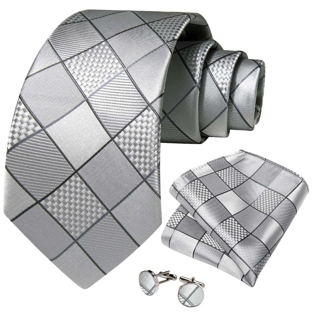 Silver Squares Silk Tie Set - GentCrest - View 3