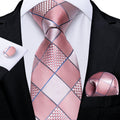 GentCrest Pink Plaid Tie Hanky Cufflinks Set - Image 1