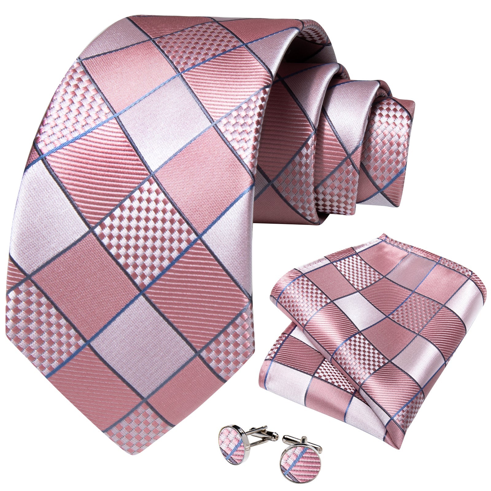 GentCrest Pink Plaid Tie Hanky Cufflinks Set - Image 2