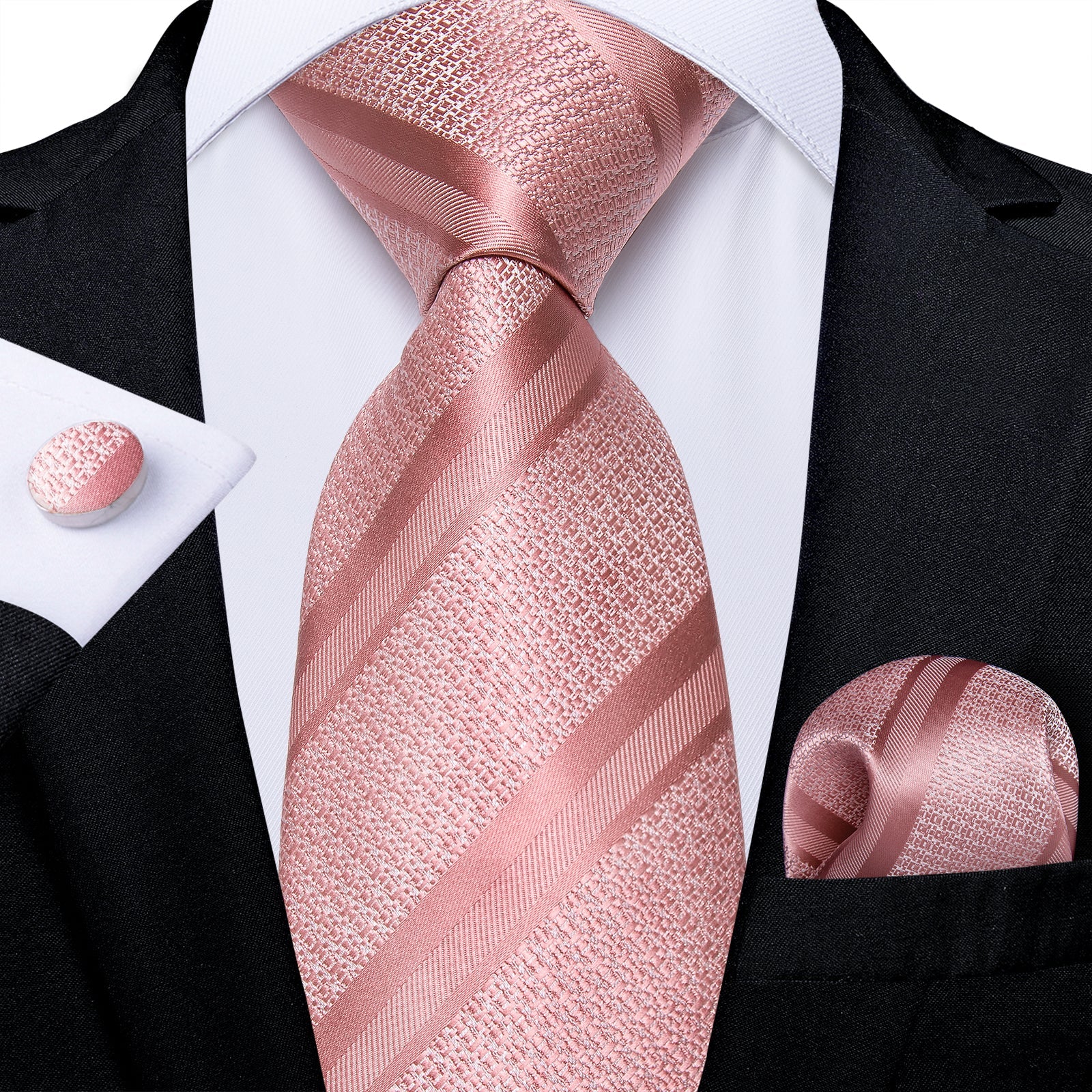 GentCrest Pink Striped Tie Hanky Cufflinks Set - Image 1