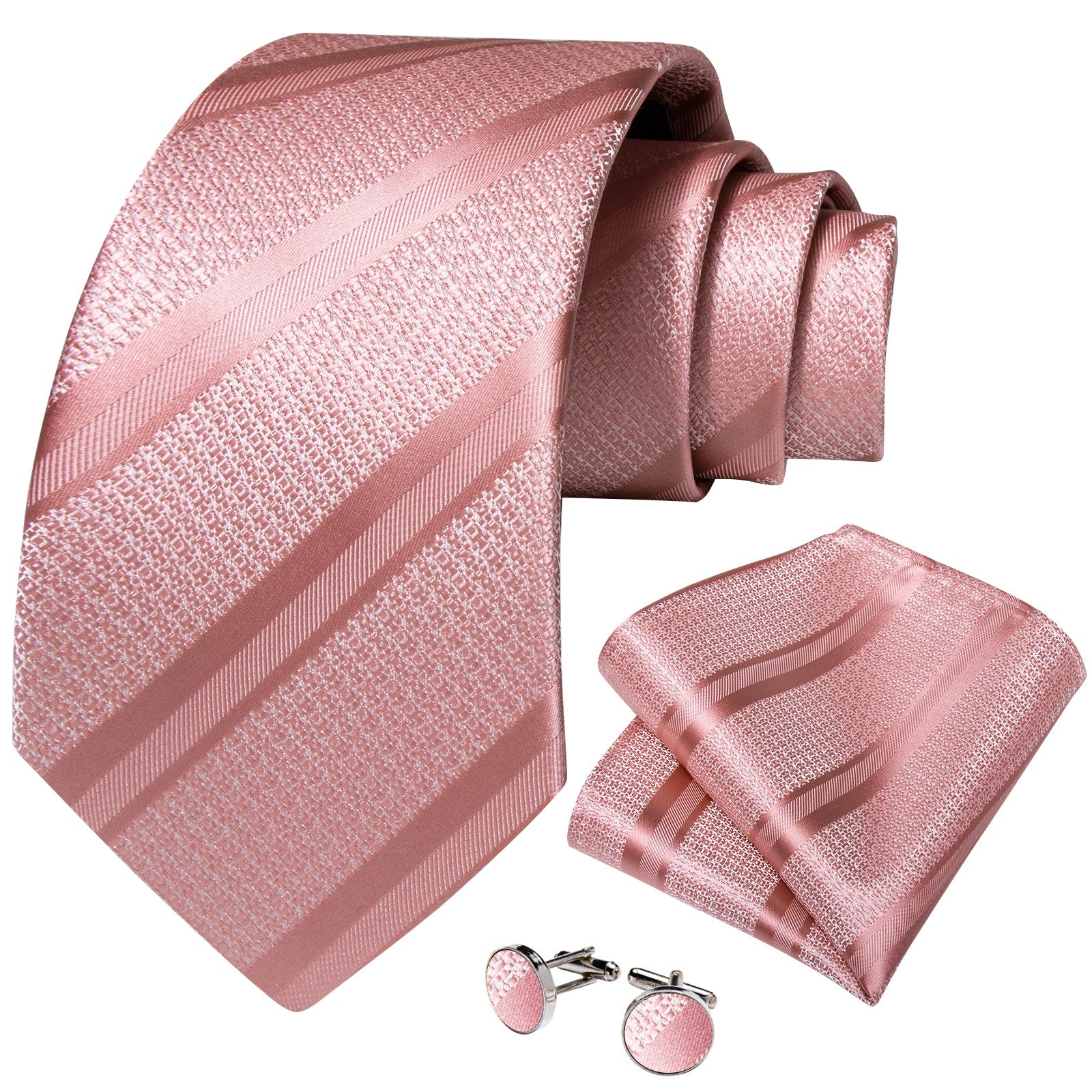 GentCrest Pink Striped Tie Hanky Cufflinks Set - Image 2