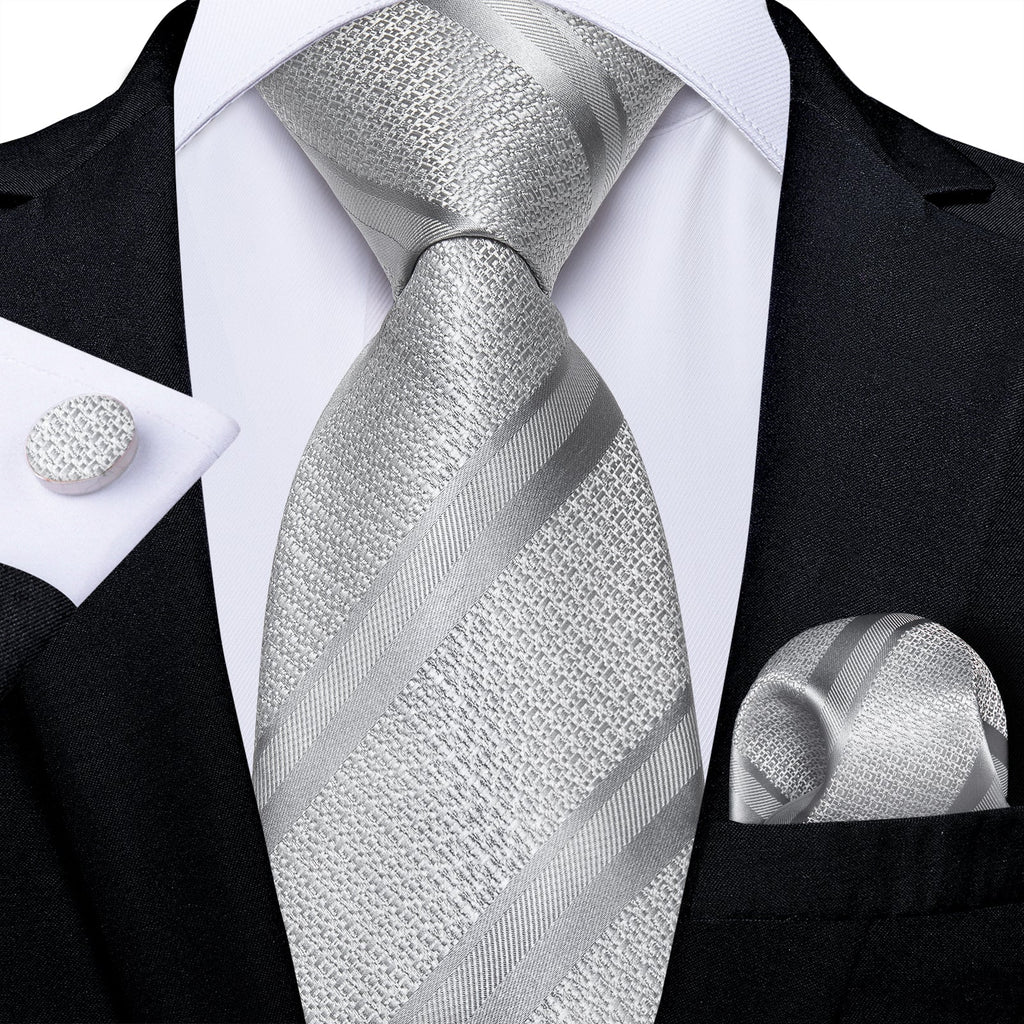 GentCrest Grey Striped Tie Hanky Cufflinks Set - Image 1