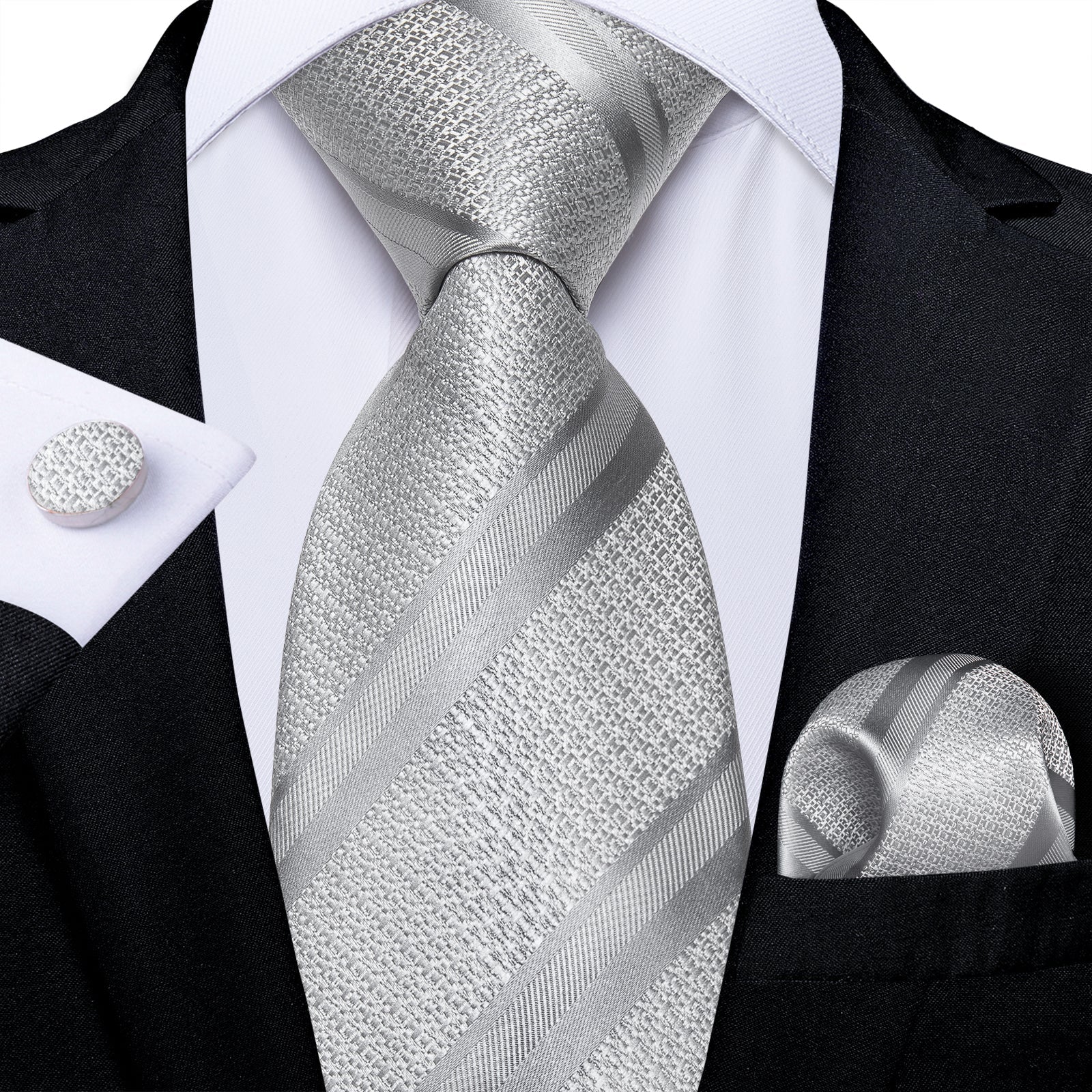 GentCrest Grey Striped Tie Hanky Cufflinks Set - Image 1