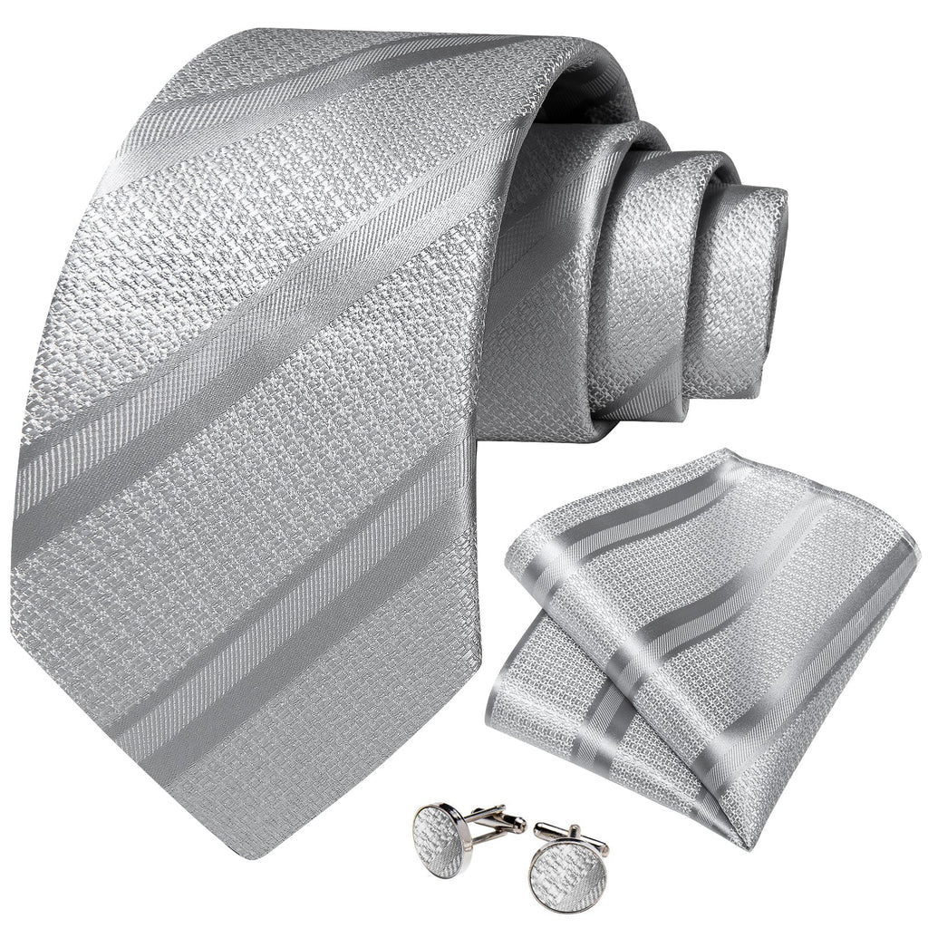 GentCrest Grey Striped Tie Hanky Cufflinks Set - Image 2
