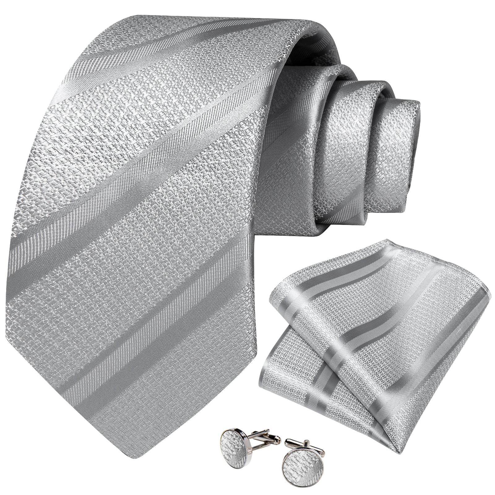 GentCrest Grey Striped Tie Hanky Cufflinks Set - Image 2