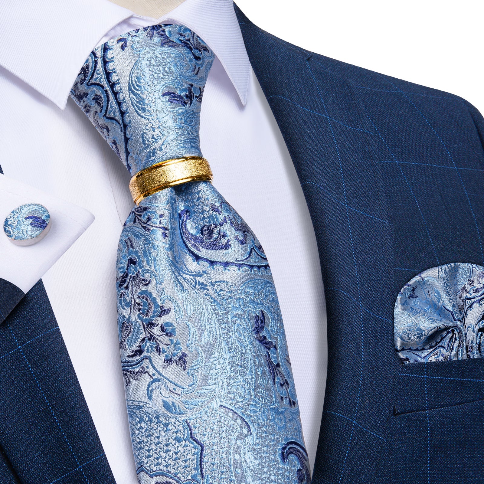 GentCrest Blue Paisley Tie with Rings - Image 1
