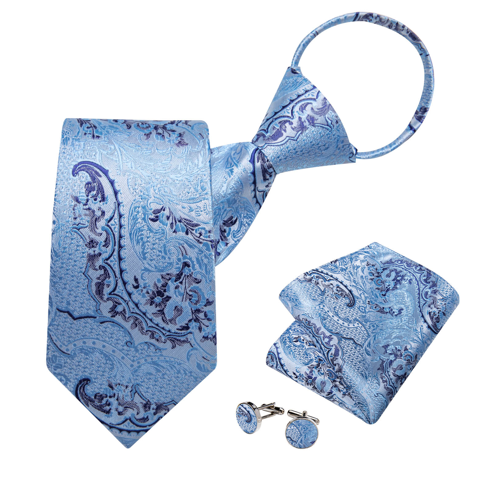 GentCrest Blue Paisley Tie Hanky Cufflinks Set - Image 3