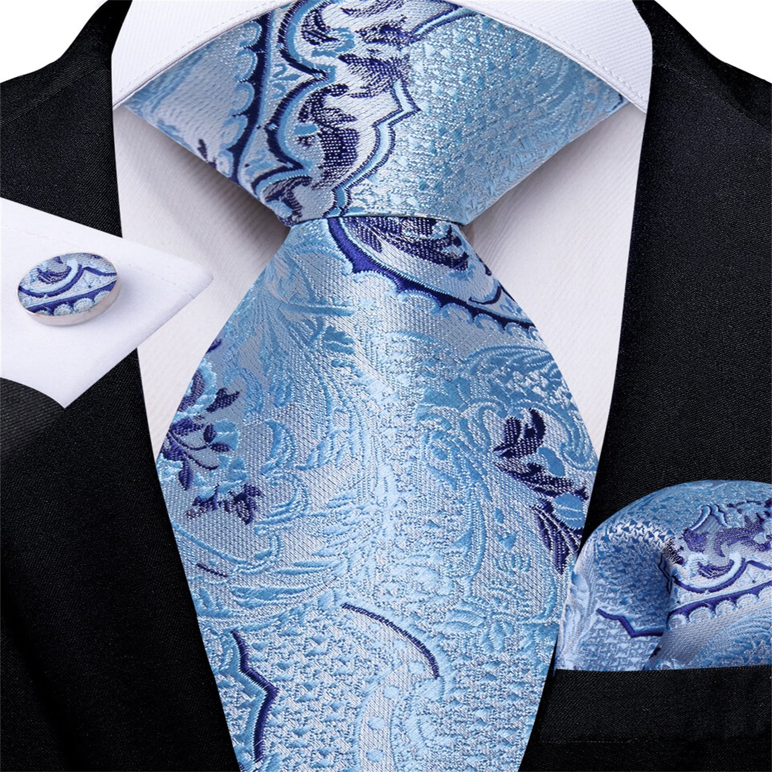 GentCrest Blue Paisley Tie Hanky Cufflinks Set - Image 1