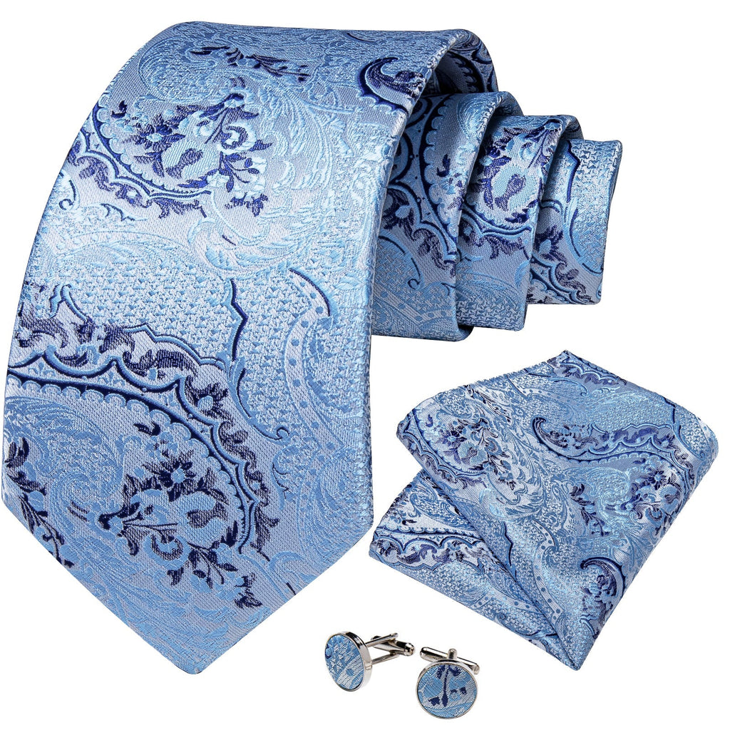 Baby Blue Paisley Silk Tie Set - GentCrest - View 3