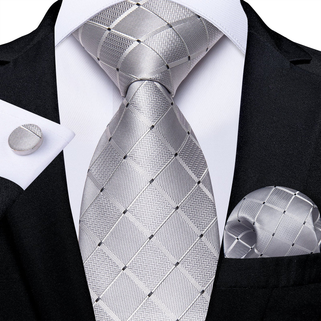 GentCrest Grey Plaid Tie Hanky Cufflinks Set - Image 1