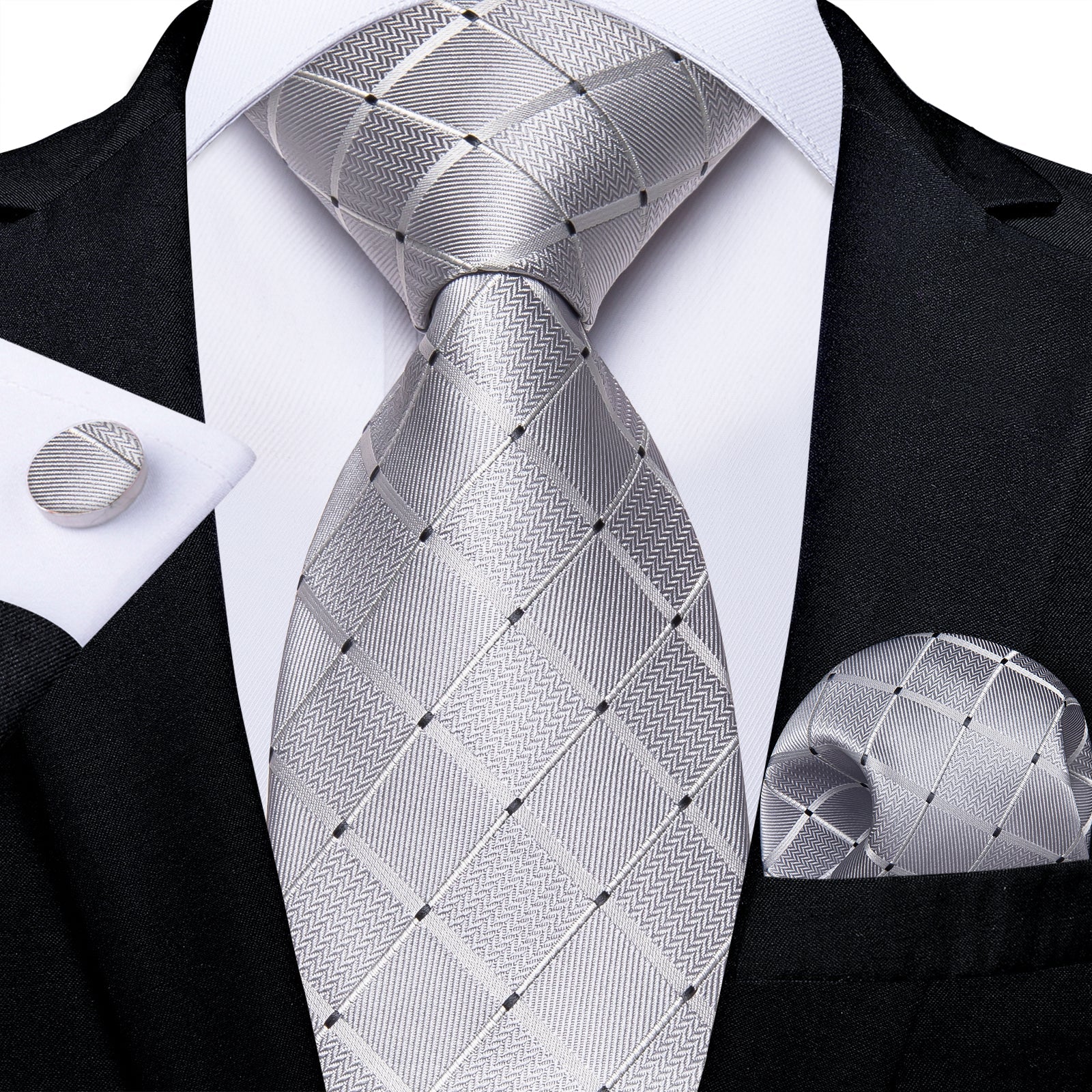 GentCrest Grey Plaid Tie Hanky Cufflinks Set - Image 1