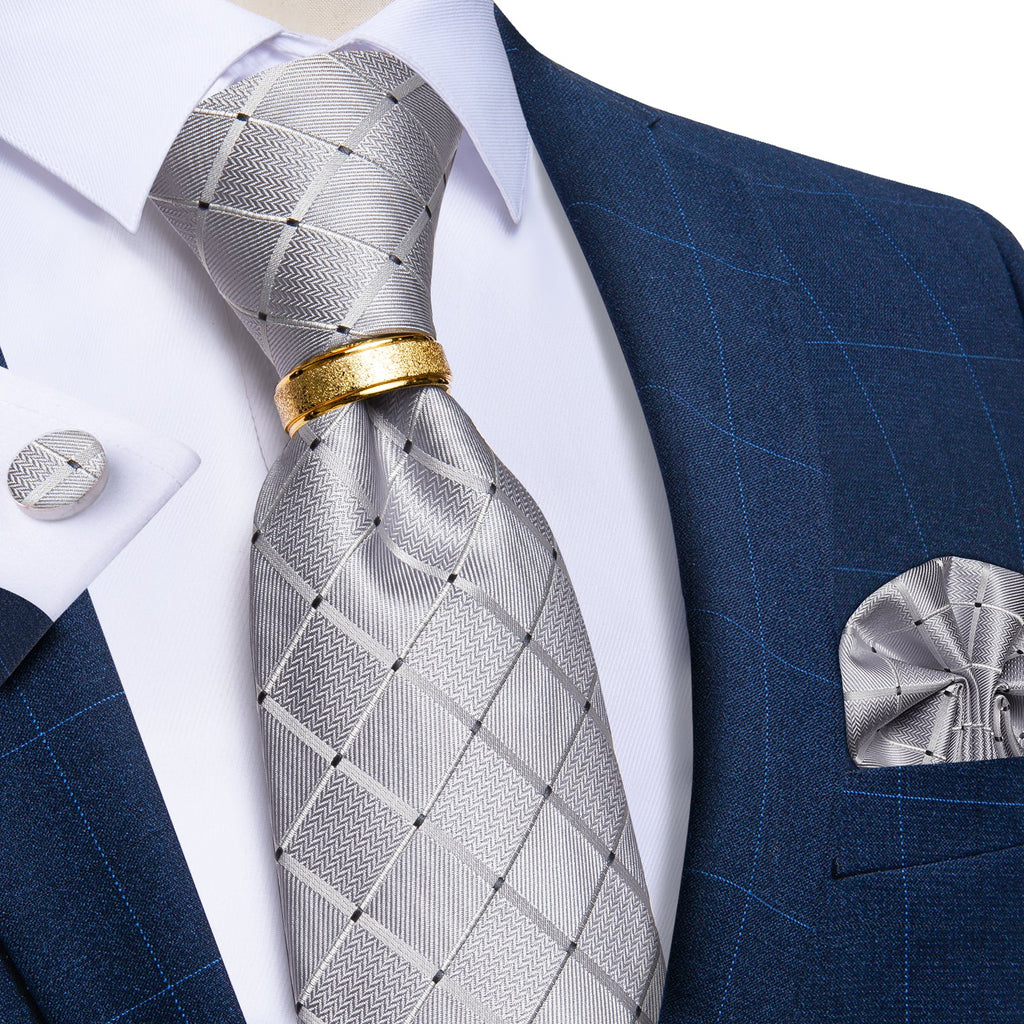 GentCrest Grey Plaid Tie with Rings - Image 1